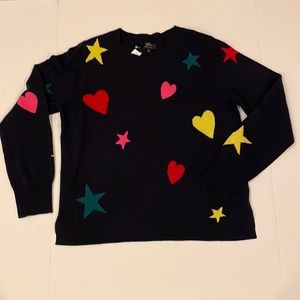 NWT J Crew Cashmere Navy Stars and Hearts Sweater Size XL